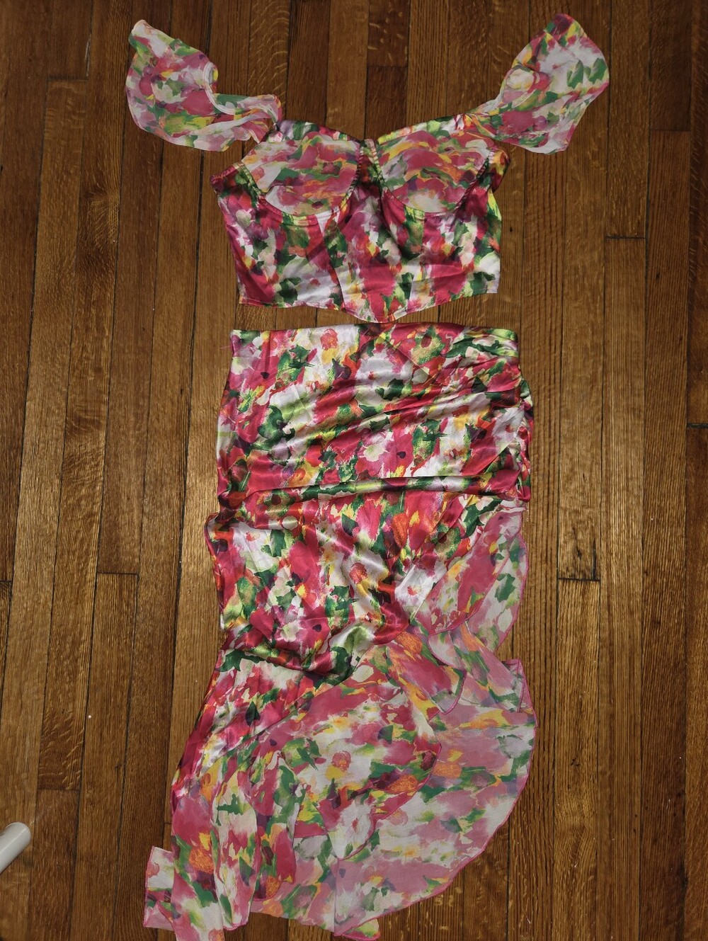 SHEIN Pink Floral Two-Piece Crop Top & Skirt Set